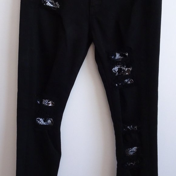 Ramie Brook Naomi Ripped Sequin Jeans waist 26 NWOT 298 black black white sequin - Picture 1 of 16